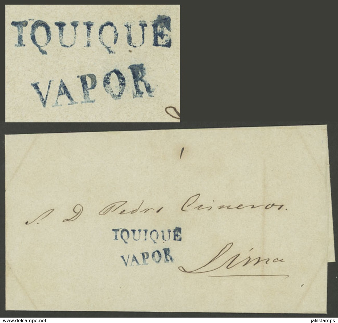 PERU: Folded Cover To Lima With "1" Rating And Blue Marks Of "IQUIQUE" And "VAPOR", Excellent!" - Peru