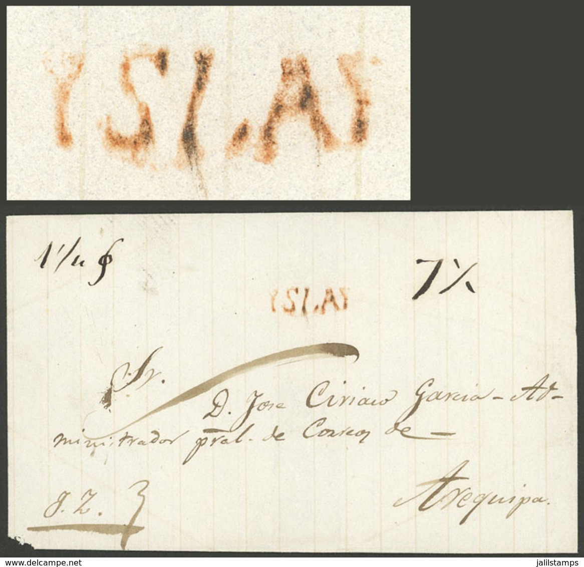 PERU: Folded Cvoer Sent To Arequipa With "7½" Rating In Pen Along "YSLAY" In Rust Red Very Well Applied, Handsome!" - Peru