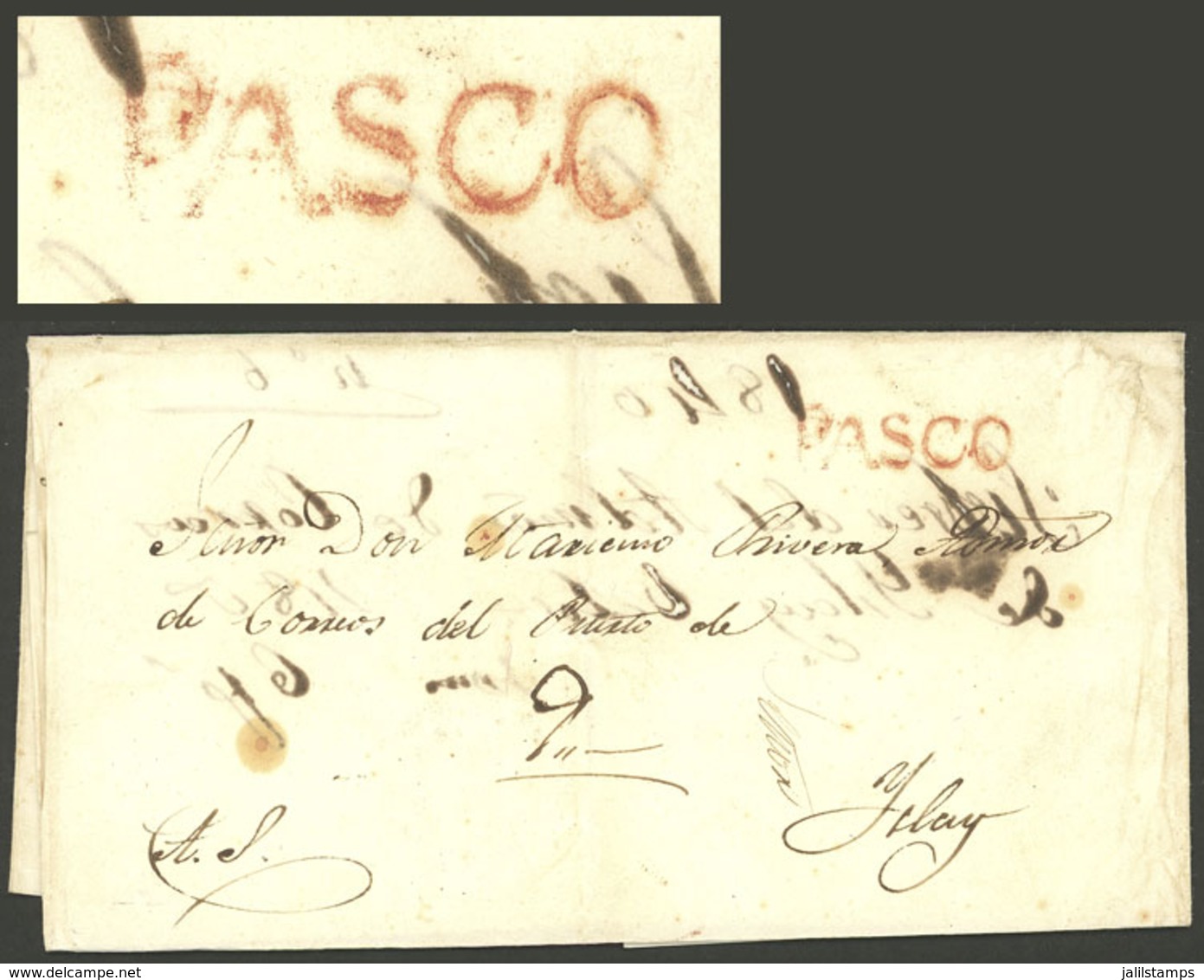 PERU: Folded Cover Dated 5/JUL/1840 And Sent To Islay, With "9" Rating And The Red Mark "PASCO" Very Well Applied, VF Qu - Perú
