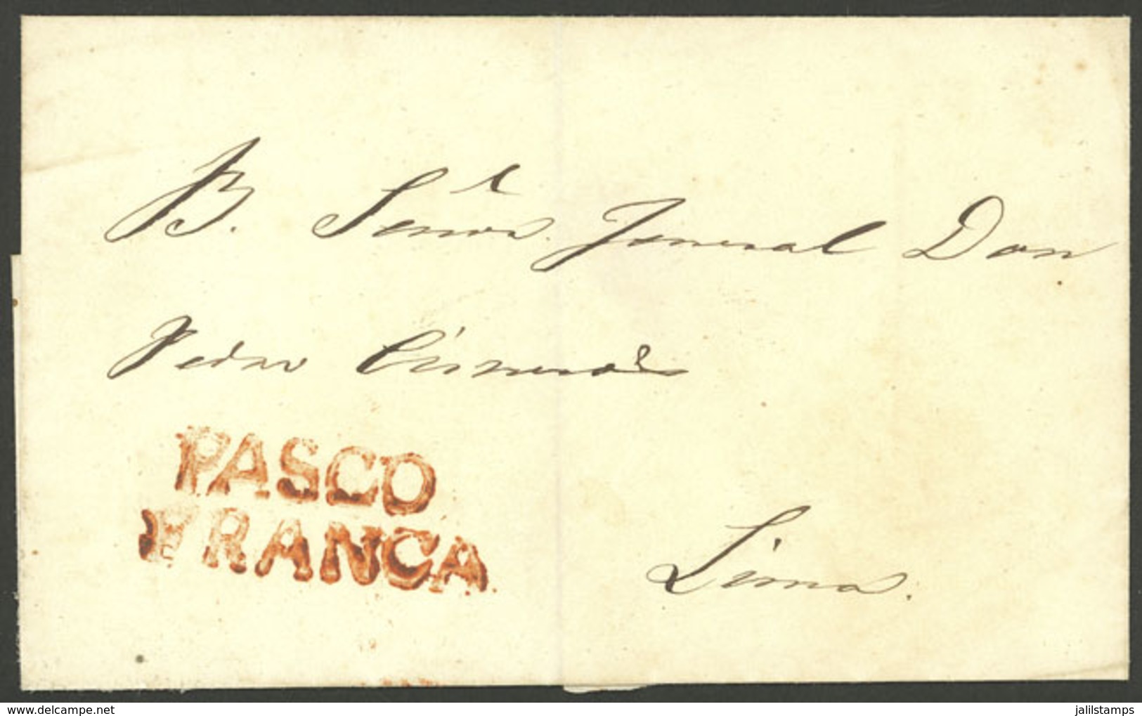 PERU: Folded Cover Sent To Lima With The Marks "PASCO" And "FRANCA" In Rust Red Perfectly Applied, Excellent Quality!" - Peru