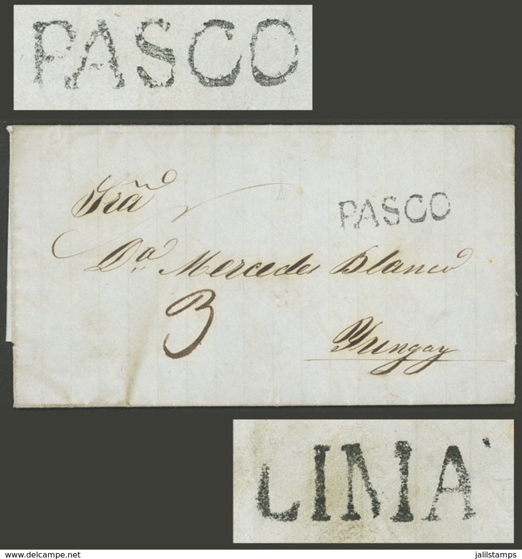 PERU: Entire Letter Dated Dolores, 17/AP/1851, Sent To Yungay With "3" Rating And Black Straightline "PASCO" Mark, LIMA  - Peru