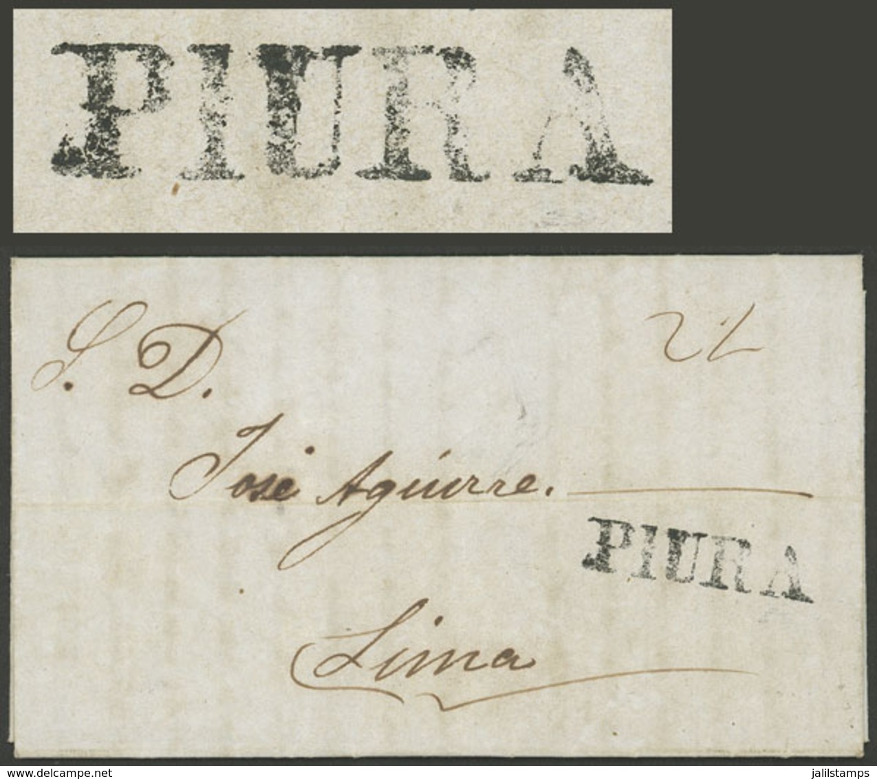 PERU: Entire Letter Dated 20/MAR/1856 Sent To Lima, With "2½" Rating And Straightline PIURA (34 X 8 Mm) Perfectly Applie - Peru