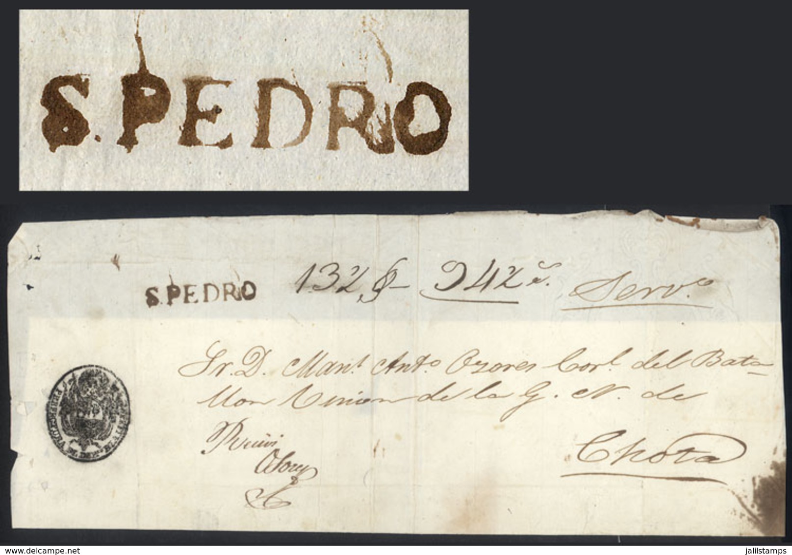 PERU: Large Part Of An Official Folded Cover Sent To Chota, With Large "94½" Rating And Fine Strike Of The Black Mark "S - Peru