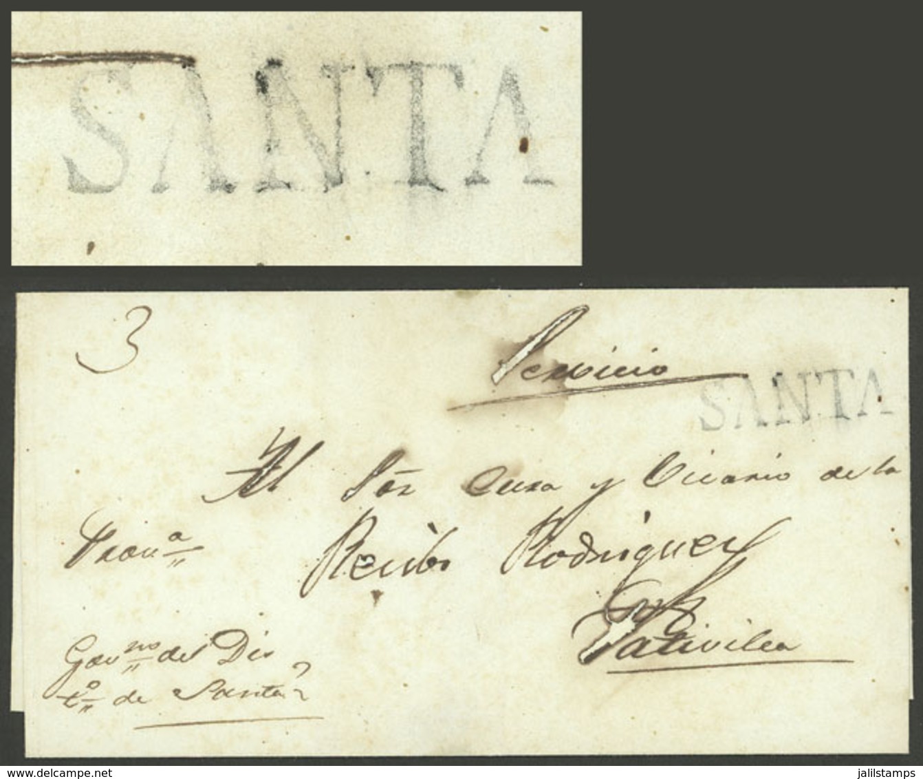 PERU: Official Folded Cover To Pativilca, With "3" Rating And Black "SANTA" Mark, VF Quality!" - Peru