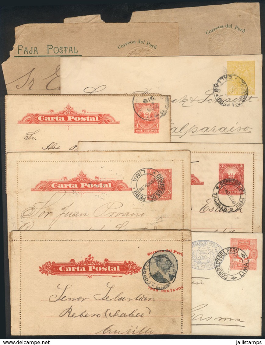 PERU: 6 Varied Postal Stationeries Used Between 1898 And 1906, Also 2 Fragments Of Old Wrappers, Interesting Group! - Pérou