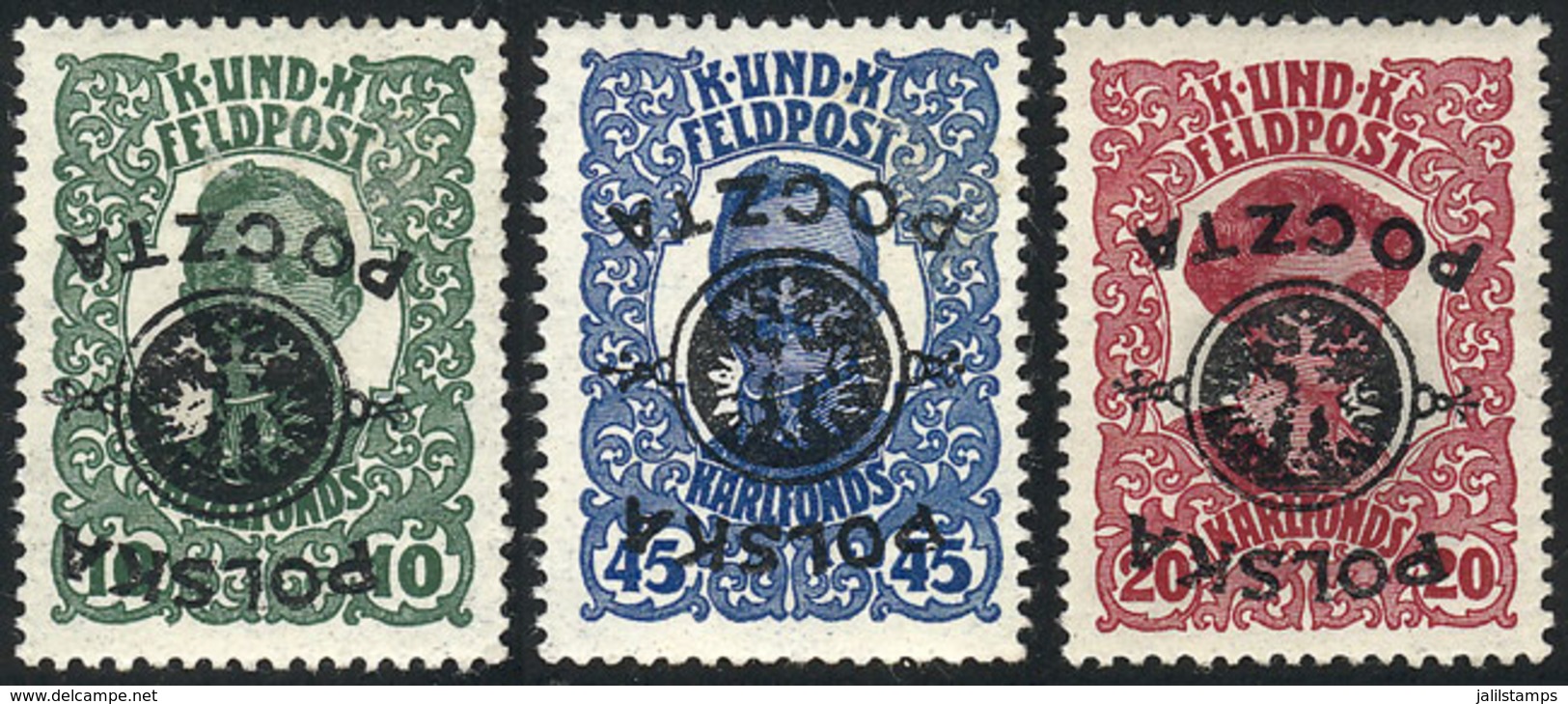 POLAND: Sc.27a + 28a + 29a, The Set With INVERTED Overprints, VF Quality, Lightly Hinged, Very Fresh! - Andere & Zonder Classificatie