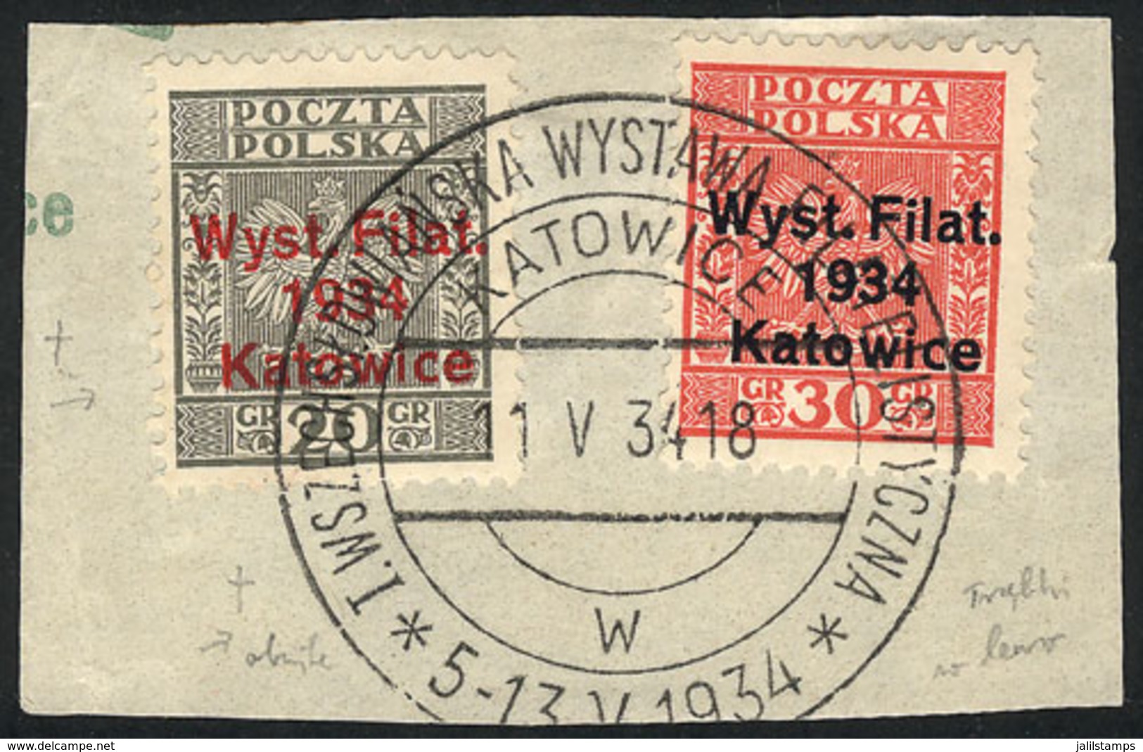POLAND: Sc.280/1, On Fragment With Special Postmark Of The Exposition, VF Quality! - Sonstige & Ohne Zuordnung