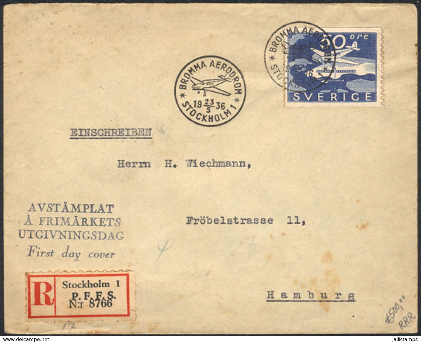 SWEDEN: Cover Sent From Stockholm To Hamburg On 23/MAY/1936, Franked With Michel 239, With First Day Postmark, Very Nice - Sonstige & Ohne Zuordnung