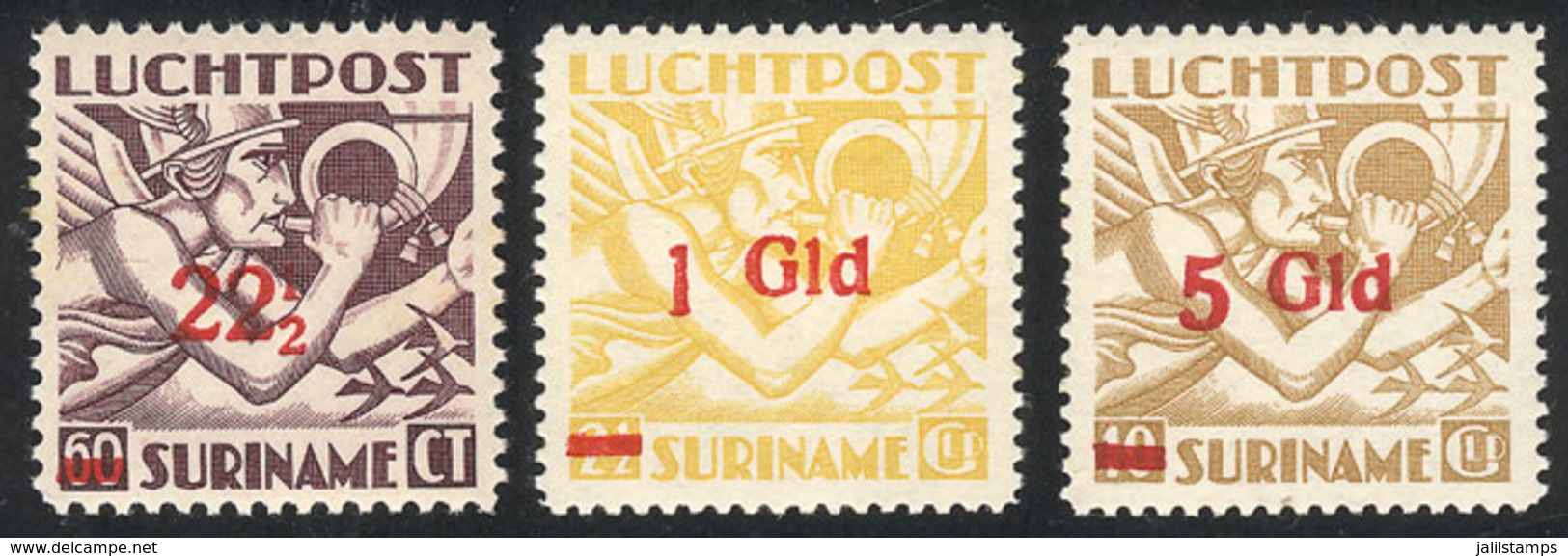 SURINAME: Yvert 12/14, 1945 Cmpl. Set Of 3 Overprinted Values, VF Quality! - Suriname