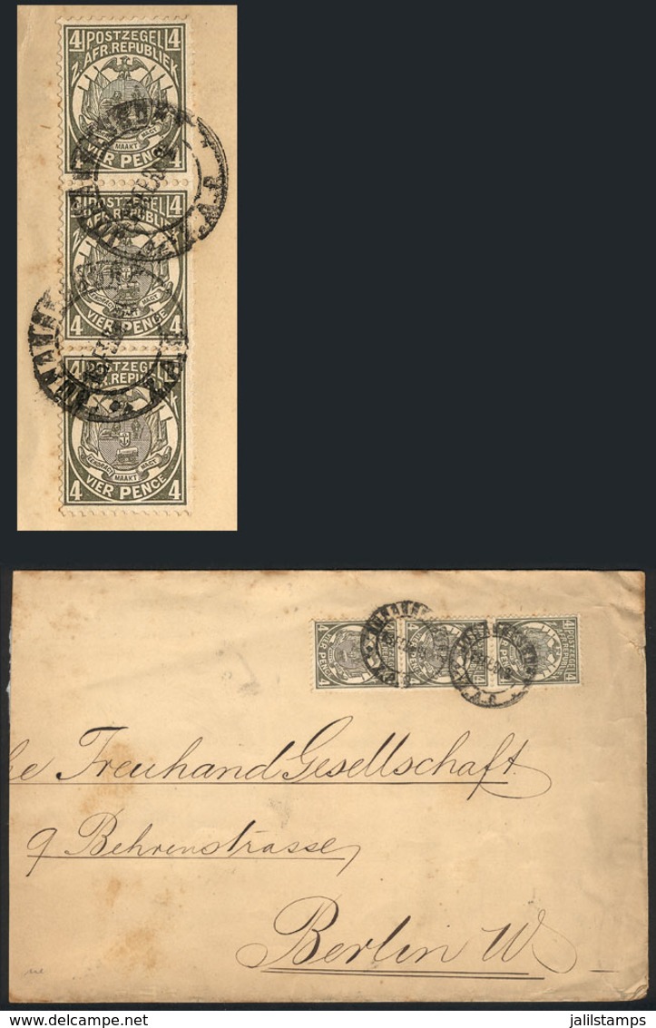 TRANSVAAL: Cover Sent From Johannesburg To Berlin On 18/FE/1895 Franked With 12p. (Sc.129 Strip Of 3), With Transit And  - Transvaal (1870-1909)