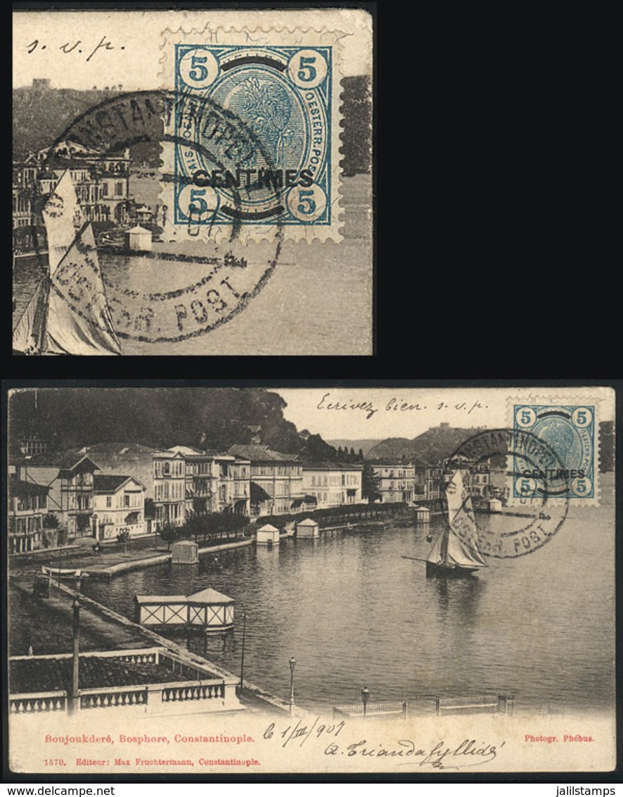 TURKEY: Crete Stamp Used In Turkey: Postcard With View Of The Bosphorus (Constantinople), Sent From CONSTANTINOPLE To Br - Andere & Zonder Classificatie