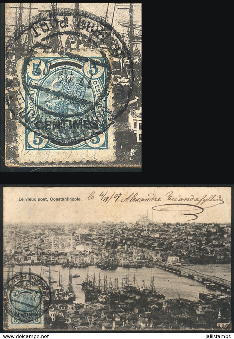 TURKEY: Crete Stamp Used In Turkey: Postcard With View Of The Old Bridge (Constantinople), Sent From CONSTANTINOPLE To B - Otros & Sin Clasificación