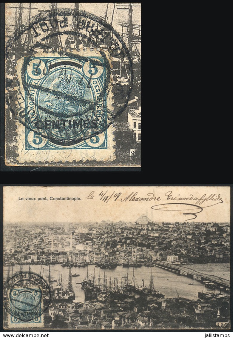 TURKEY: Crete Stamp Used In Turkey: Postcard With View Of The Old Bridge (Constantinople), Sent From CONSTANTINOPLE To B - Other & Unclassified
