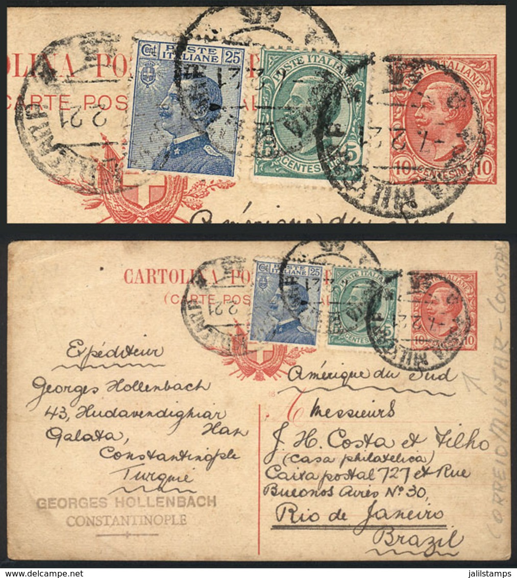 TURKEY: Postal Card Uprated With Italian Stamps And Postmarked POSTA MILITARE, Sent From Constantinople To Brazil On 7/F - Other & Unclassified