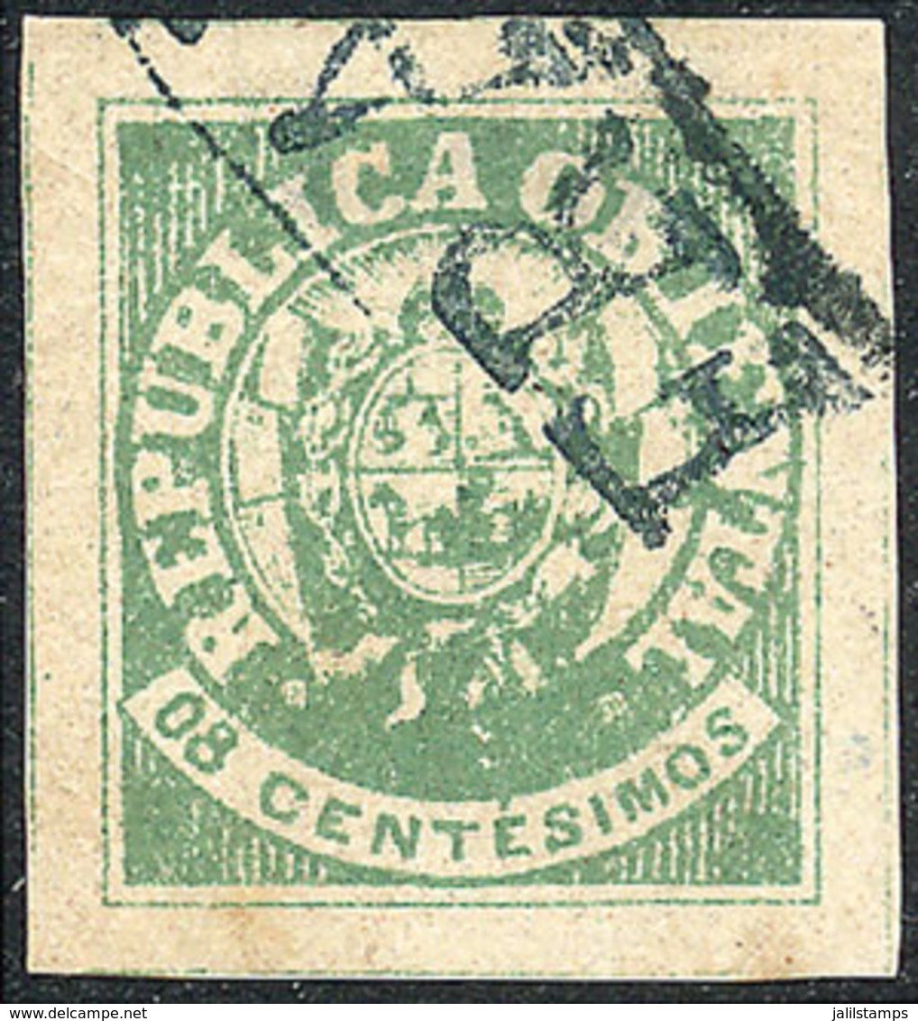 URUGUAY: Sc.21, 1864 Escudito 8c. Green, Beautiful Example Of Wide Margins (with Small Thin On Reverse In The Hinge Area - Uruguay