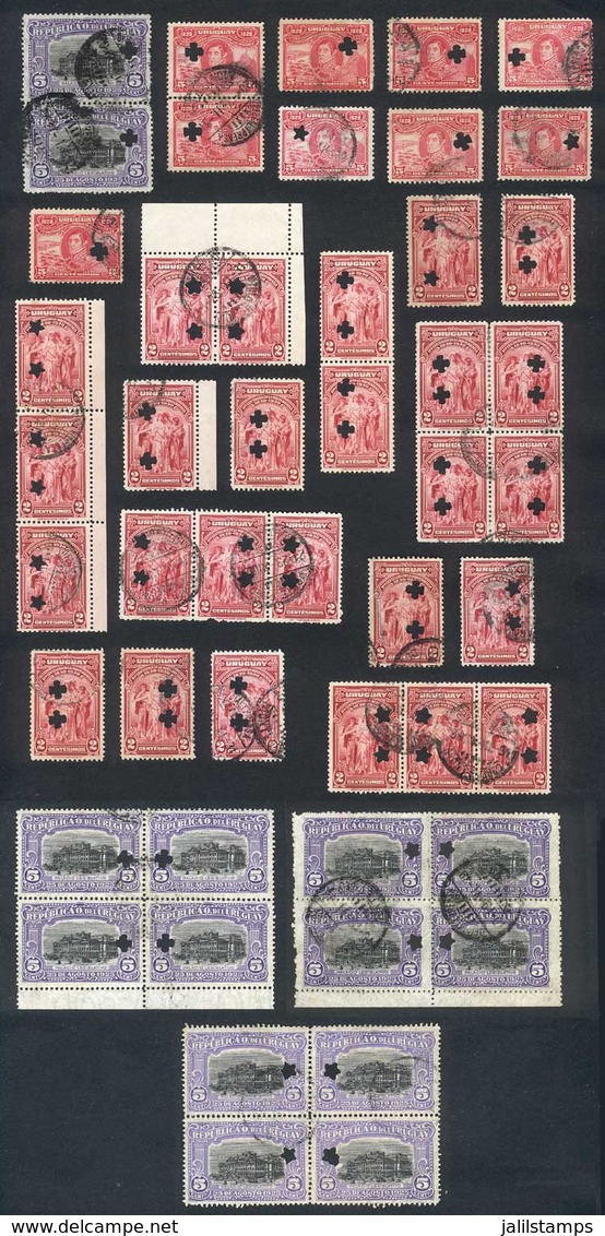 URUGUAY: Lot Of Regular Mail Stamps Used For Official Correspondence, All With Star- Or Clover-shapped Punch Holes, Incl - Uruguay