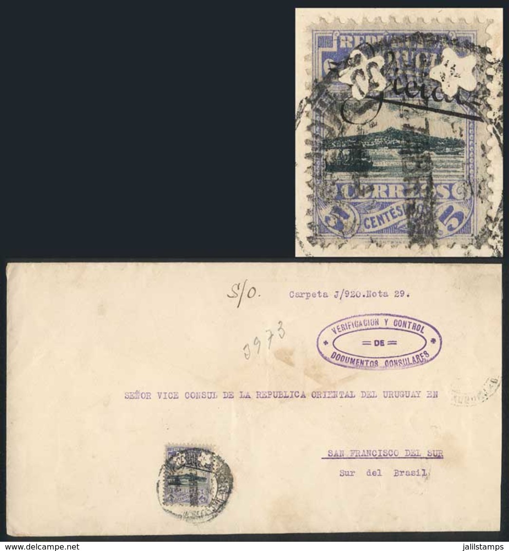 URUGUAY: Cover Sent To Brazil On 7/AP/1920, Franked By Sc.O126 With Two Star Punch Holes, VF Quality! - Uruguay