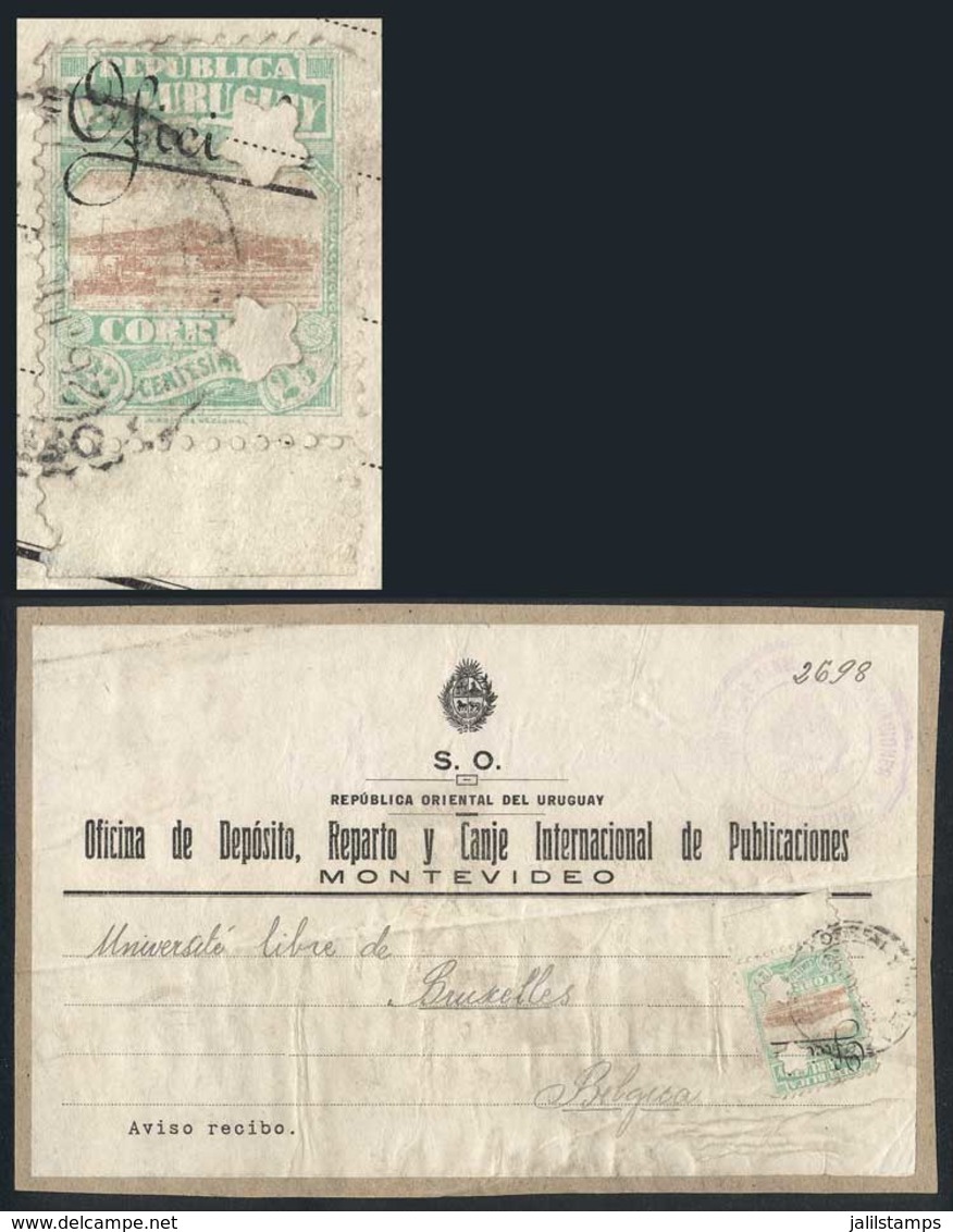 URUGUAY: Large Fragment Of Parcel Post Cover Sent To Belgium On 26/JUN/1923, Franked By Sc.O129 With Two Star Punch Hole - Uruguay