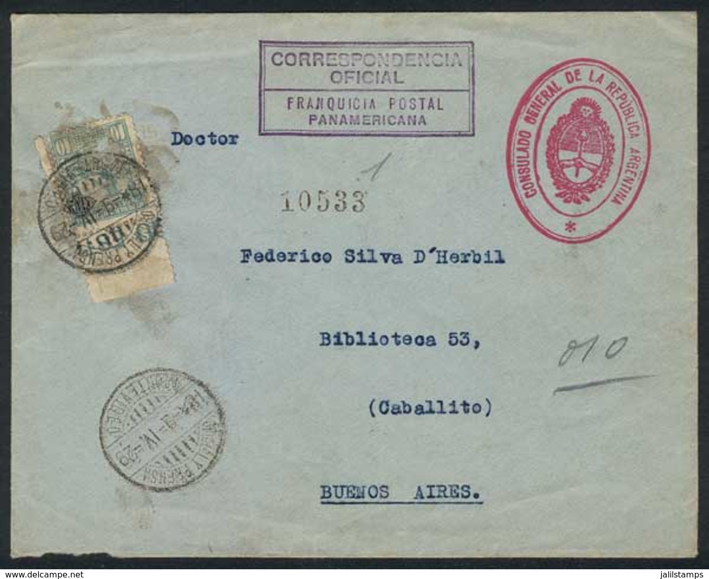 URUGUAY: Cover Of The Gral Consulate Of Argentina Sent With "Panamerican Postal Franchise" To Buenos Aires On 9/AP/1929, - Uruguay