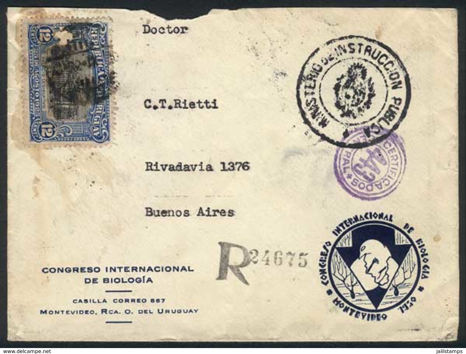 URUGUAY: Cover With Printed Address Of Intl. Congress Of Biology Sent To Argentina By Registered Mail On 20/SE/1930, Fra - Uruguay