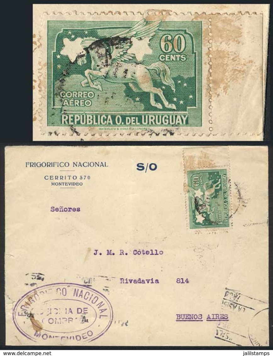 URUGUAY: Cover Of The "Frigorifico Nacional" Sent To Argentina On 30/JUN/1931, Franked By An Air Mail Stamp Of 60c. Pega - Uruguay