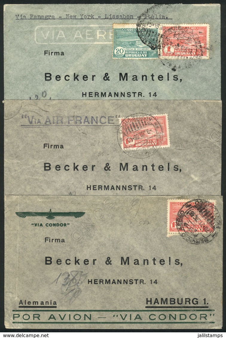 URUGUAY: 3 Airmail Covers Sent To Germany In 1938/9, 2 Franked By Sc.C89 (1.38p.) ALONE, VF Quality, Rare! - Uruguay