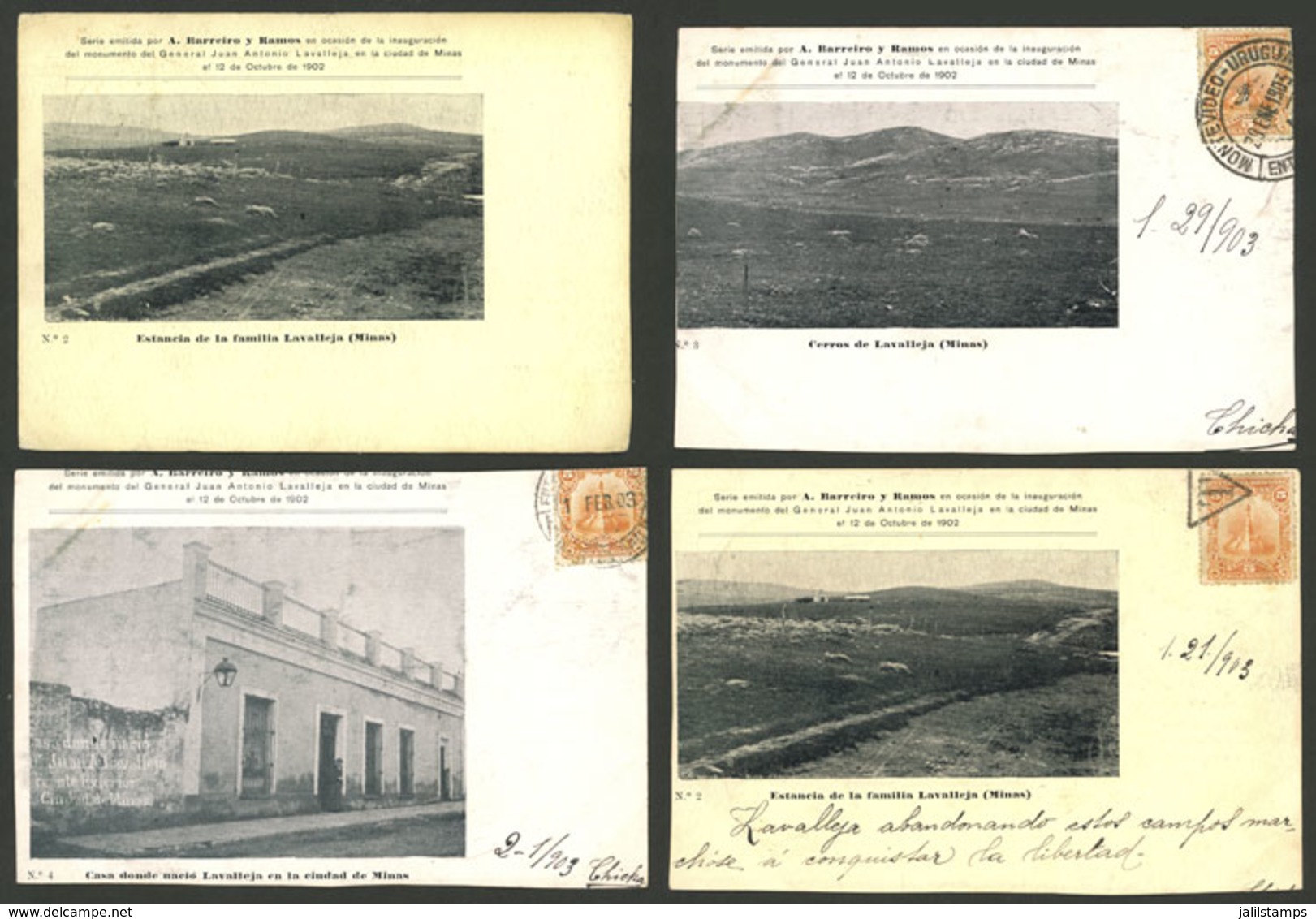 URUGUAY: Inauguration Of Monument To Lavalleja In Minas (1902), 9 Rare Postcards With Very Good Views, Several Trimmed,  - Uruguay