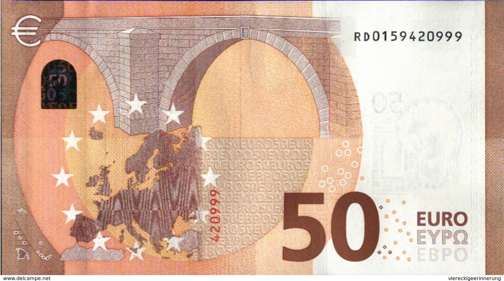 ! 50 Euro Currency RD0159420999, Money, Geldschein, Banknote , R029E3, Mario Draghi, EZB, ECB, Europäische Zentralbank - 50 Euro