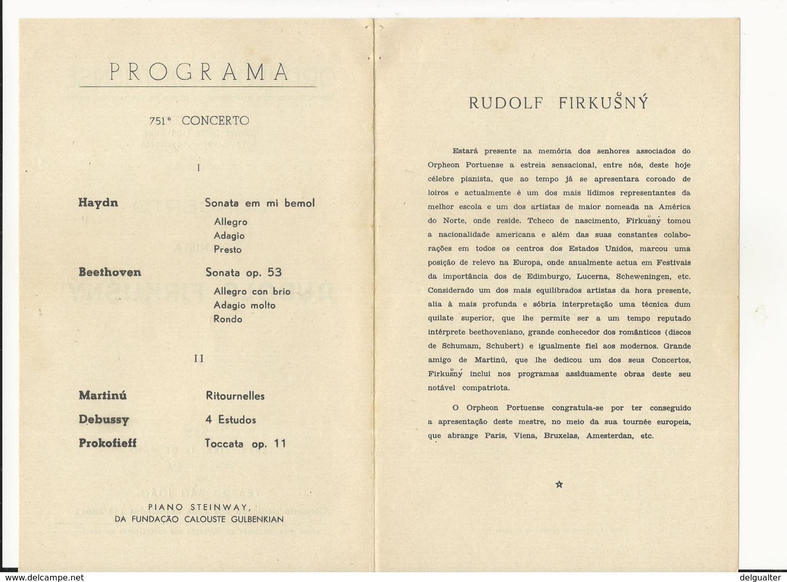 Program - Portugal - Orpheon Portuense - 14 Maio 1965 - Rudolf Firkusný - Programma's