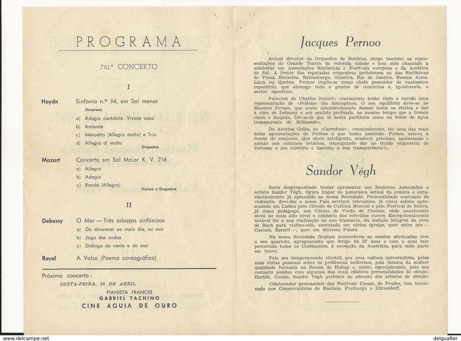 Program - Portugal - Orpheon Portuense - 7 Abril 1967 - Orquestra Sinfónica Do Porto - Programmes