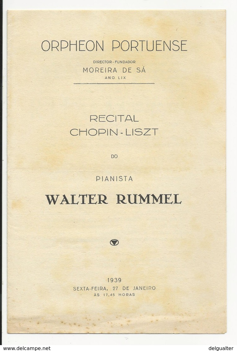 Program + Extra - Portugal - Orpheon Portuense - 27 Janeiro 1939 - Walter Rummel - Programs