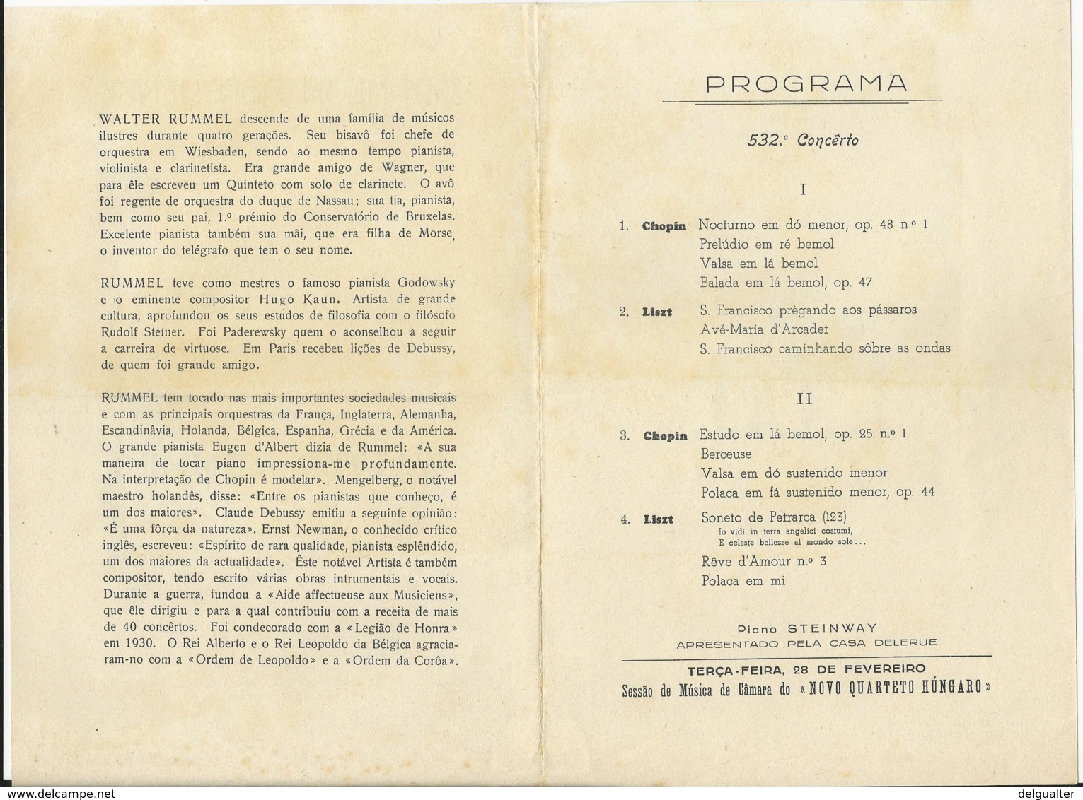 Program + Extra - Portugal - Orpheon Portuense - 27 Janeiro 1939 - Walter Rummel - Programas