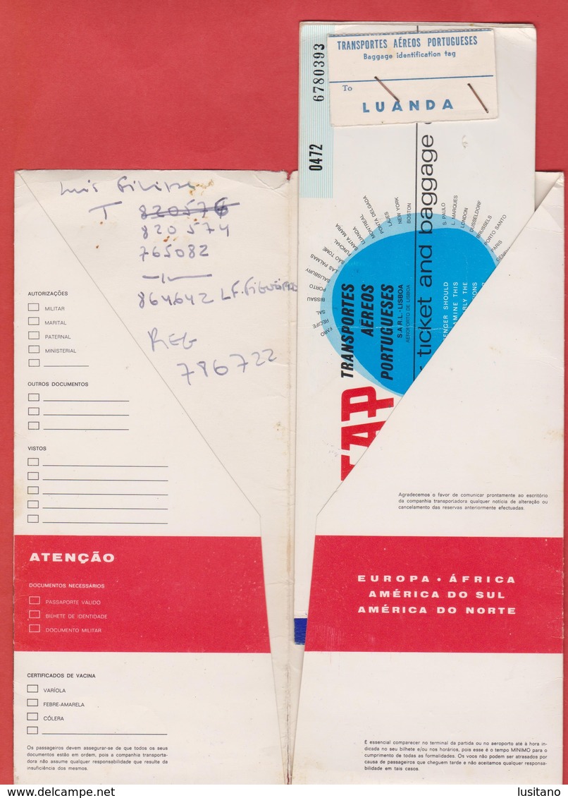 Aviation - Ticket Tap Air Portugal And Original Airlines Cover - Lisboa To Luanda Angola - 1971 - Europe