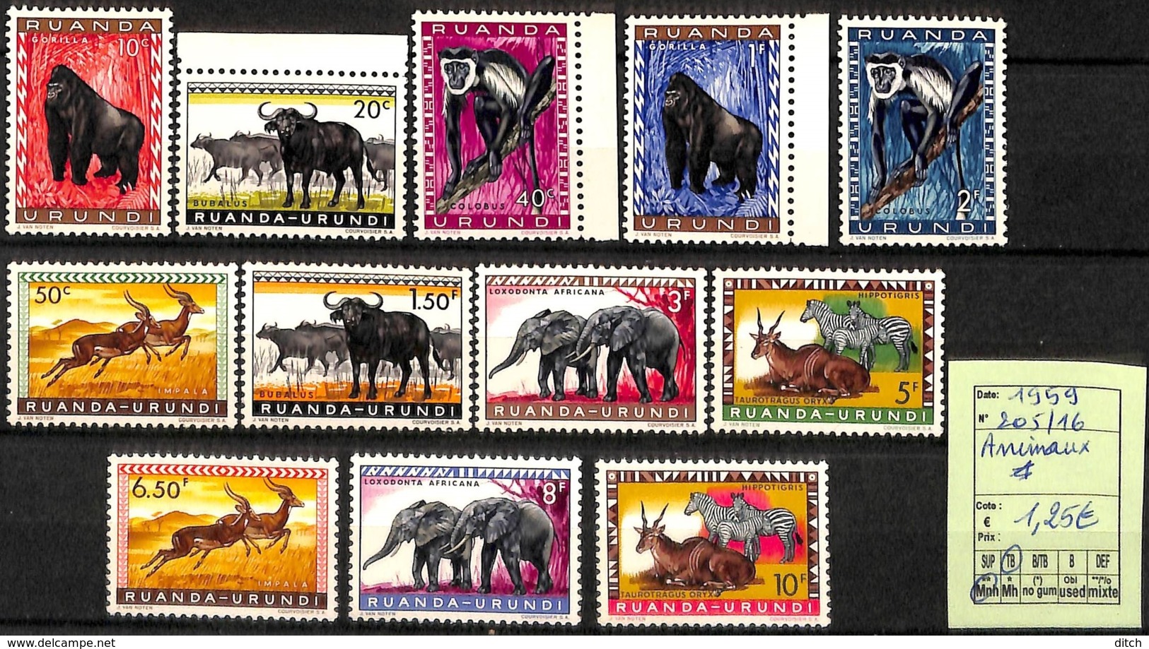 D - [825221]TB//**/Mnh-Ruanda-Urundi 1959 - N° 205/16,  Animaux, SNC - Other & Unclassified