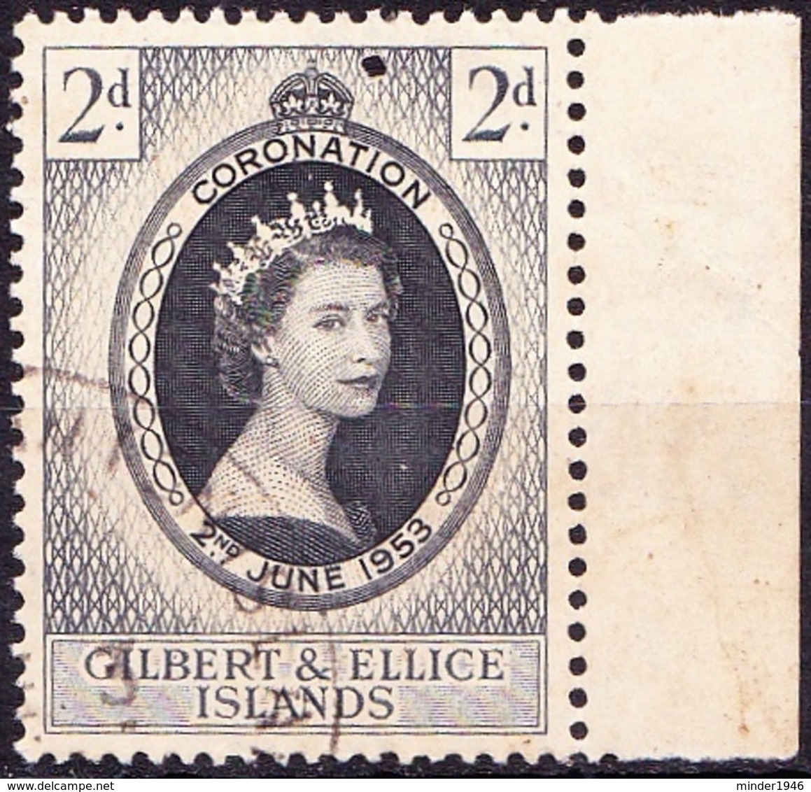 GILBERT & ELLICE ISLANDS 1953 QEII 2d Black & Grey-Black Çoronation SG63 FU - Gilbert & Ellice Islands (...-1979)