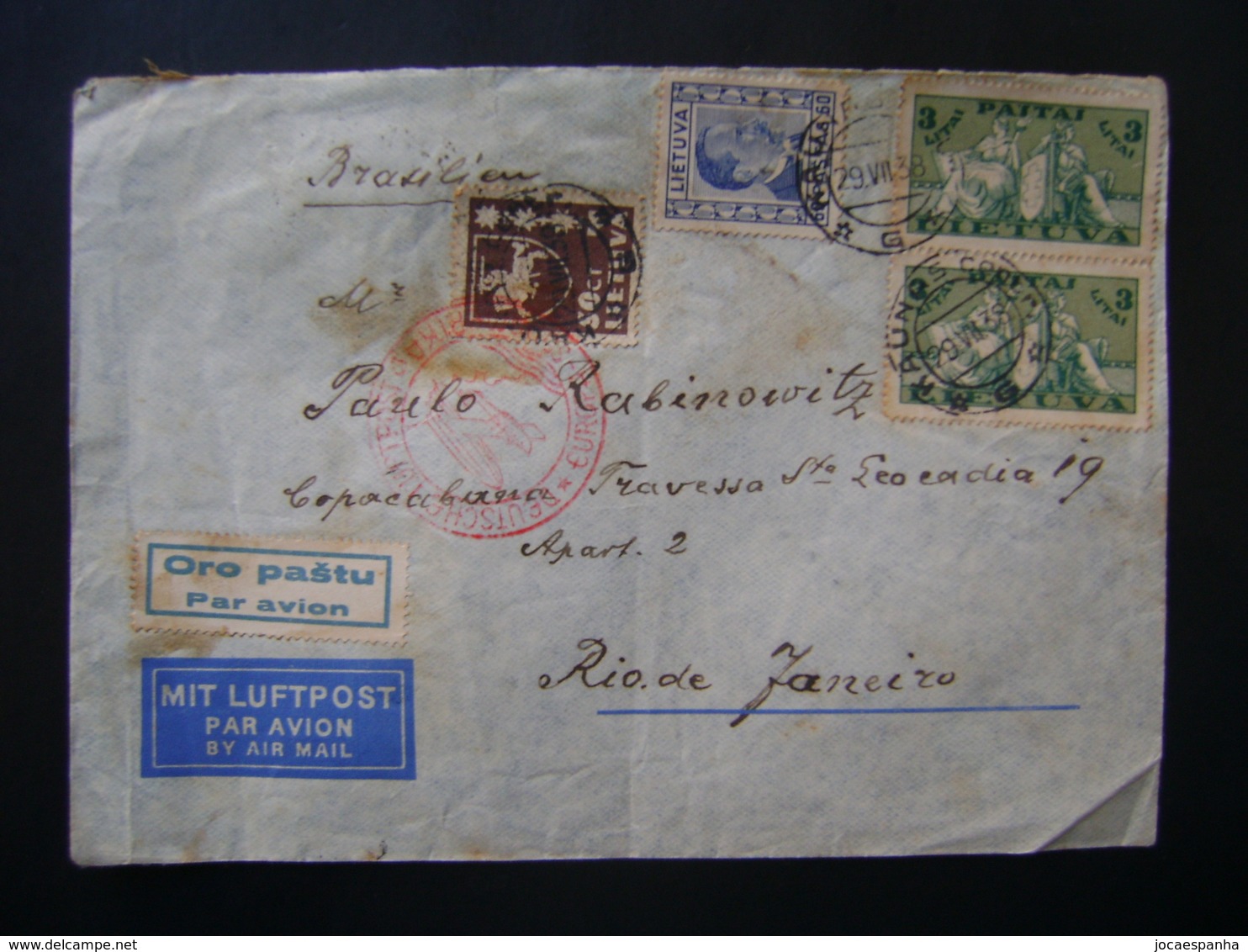 LITHUANIA / LIETUVA - LETTER SUBMITTED TO BRAZIL IN 1938 IN THE STATE - Litauen