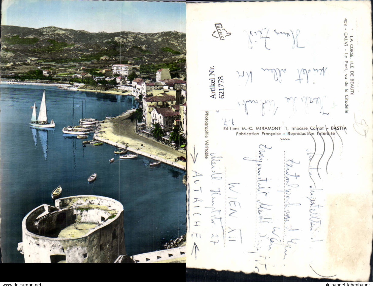 621778,Foto Ak La Corse Ile De Beaute Calvi Le Port Vu De La Citadelle Segelboot Fran - Sonstige & Ohne Zuordnung