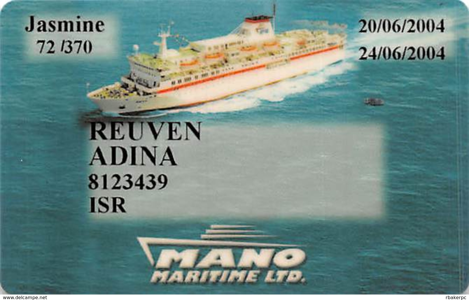 Mano Maritime - Cruise Ship Card - Cartes D'hotel