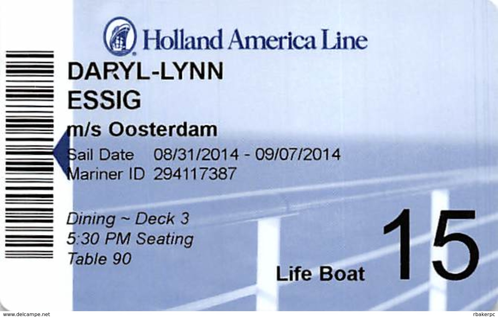 Holland America - Cruise Ship Card - Cartes D'hotel