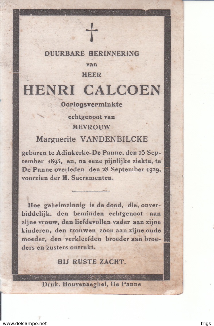 Henri Calcoen (1893-1929) ~ Oorlogsverminkte (1914-1918) - Images Religieuses