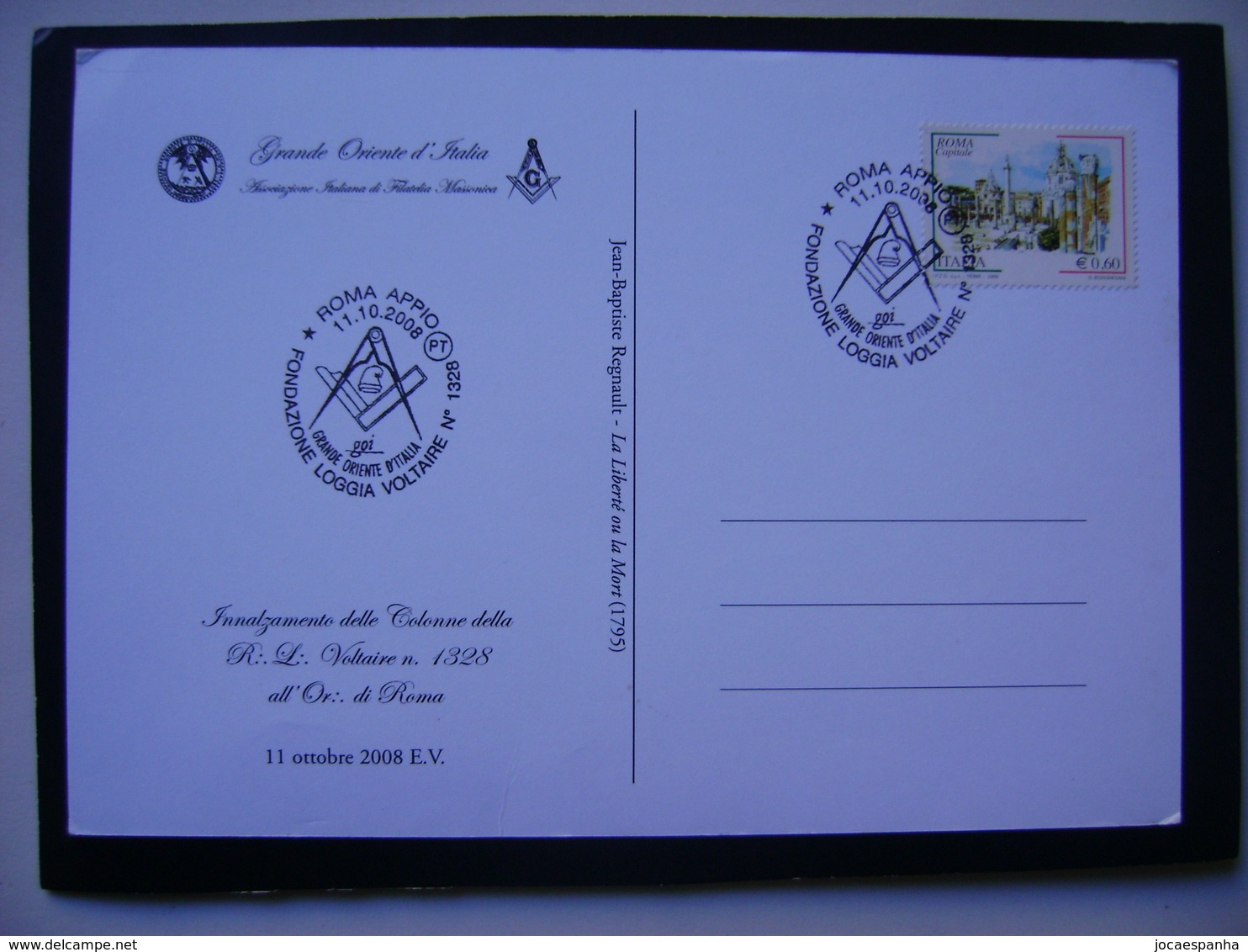ITALY / ITALIA - "MASONRY / FRANCMASONERIA"  BIG POSTCARD (19,5X14Cm) 2008 - Freemasonry