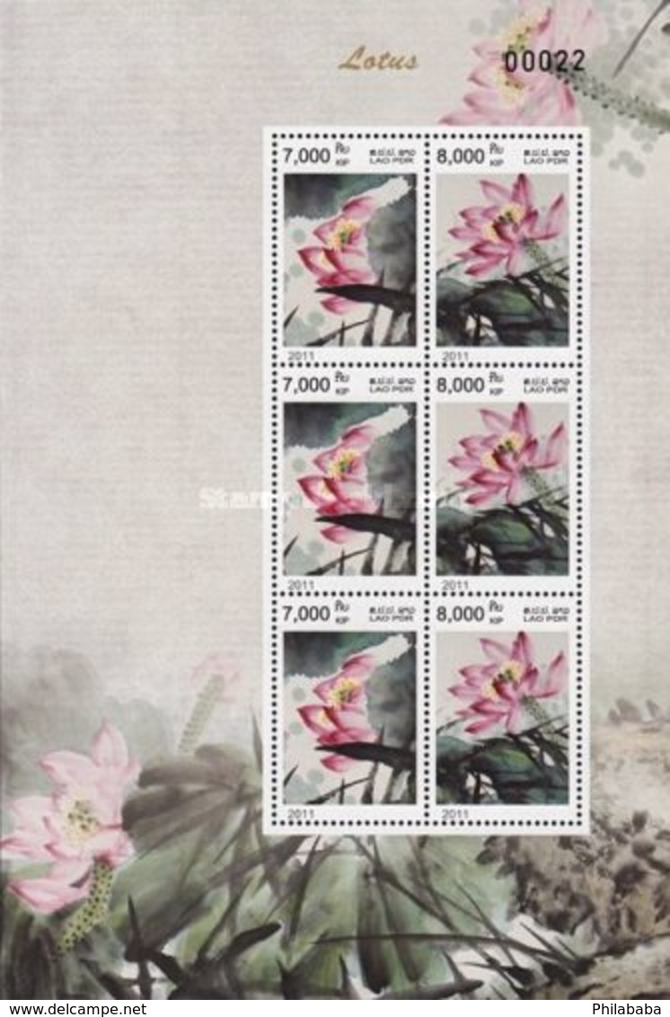 360 - Laos 2011  1811-12 ; 2212-13 **  MNH  Lotus Flowers  Feuillet De 3 Series - Laos