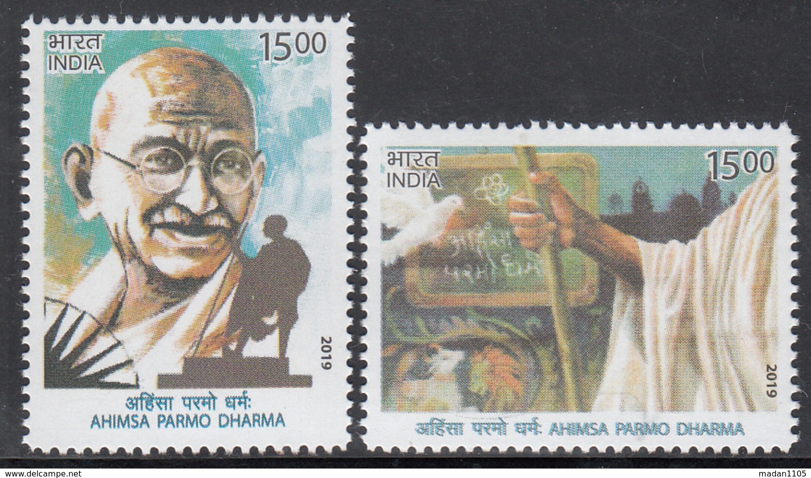 INDIA 2019 AHIMSA PARMO DHARMA, Philosophy Of GANDHI - Peaceful Non-Violence Set 2v.  MNH(**) - Ungebraucht