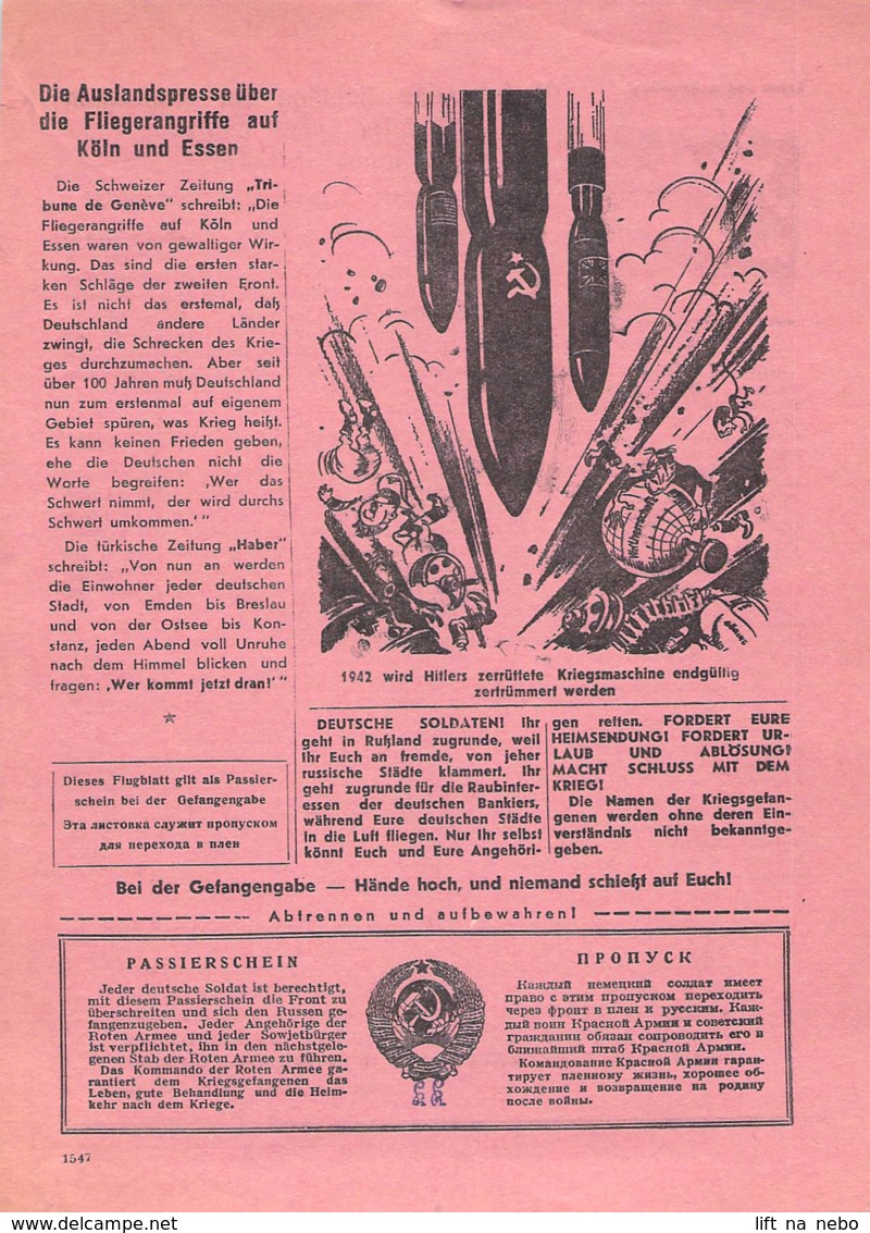 WWII WW2 Flugblatt Tract Leaflet Soviet Propaganda Against Germany "Auslands-Nachrichten" Juni 1942 Nr. 196  CODE 1547 - 1939-45