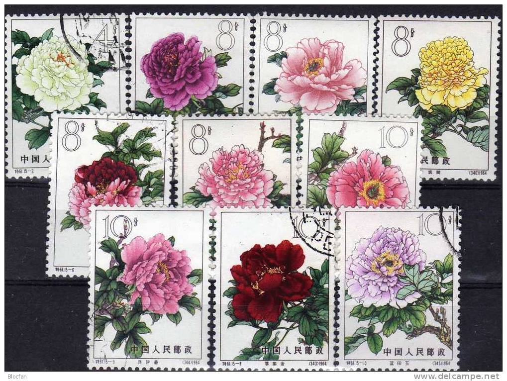 Verschiedene Pfingstrosen 1964 China Aus 795-806 O 56€ Blumen 11 Züchtungen Flower Set Of Chine CINA - Oblitérés