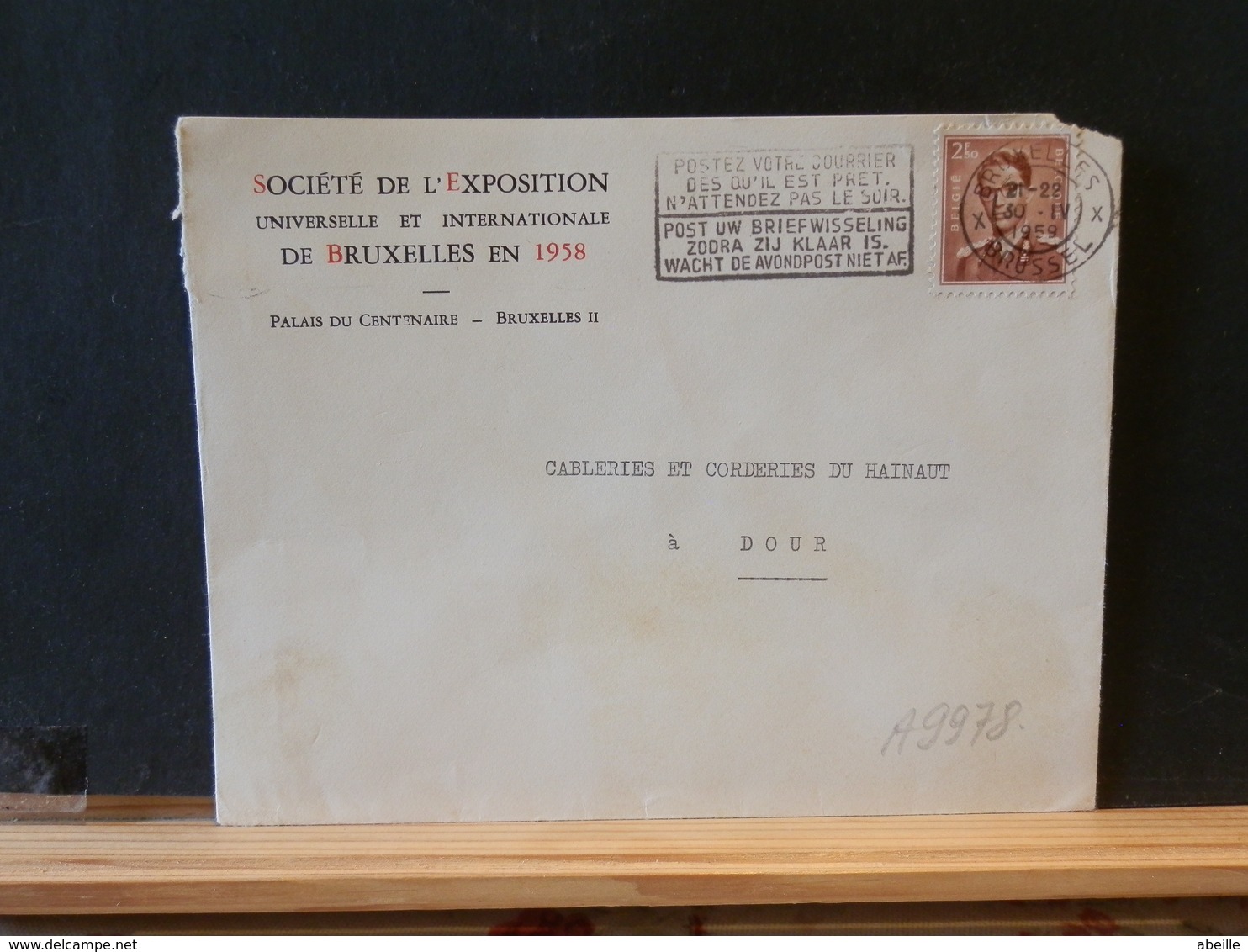 A9978   LETTRE  BELG.  EXPO   1958 - 1958 – Brüssel (Belgien)