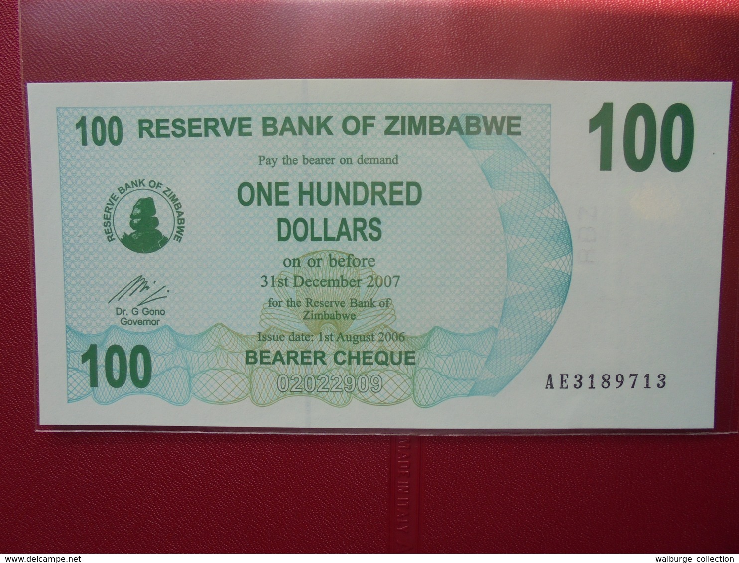 ZIMBABWE 100 $ 2007 (BEARER CHEQUE) PEU CIRCULER/NEUF - Zimbabwe