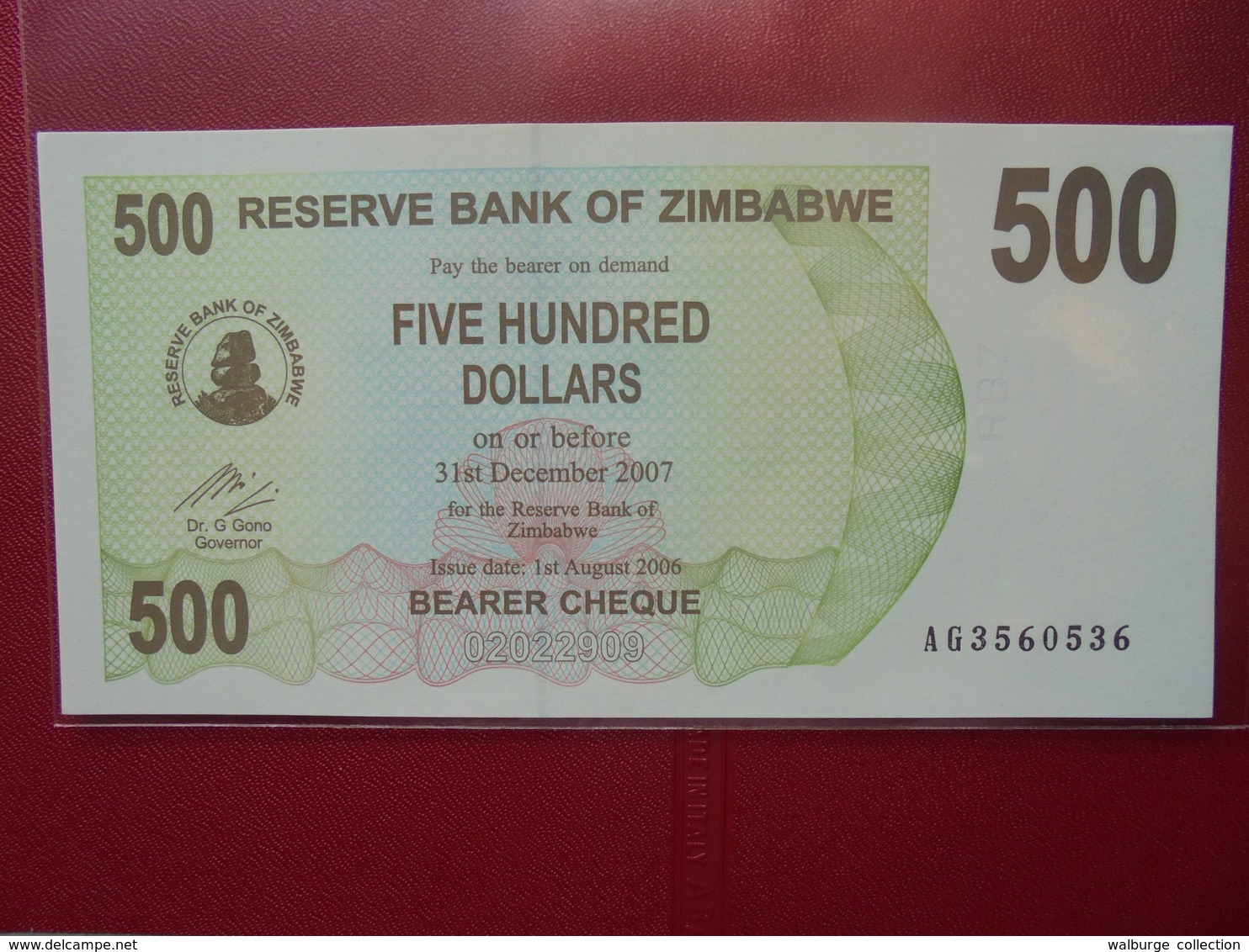 ZIMBABWE 500 $ 2007 (BEARER CHEQUE) PEU CIRCULER/NEUF - Zimbabwe