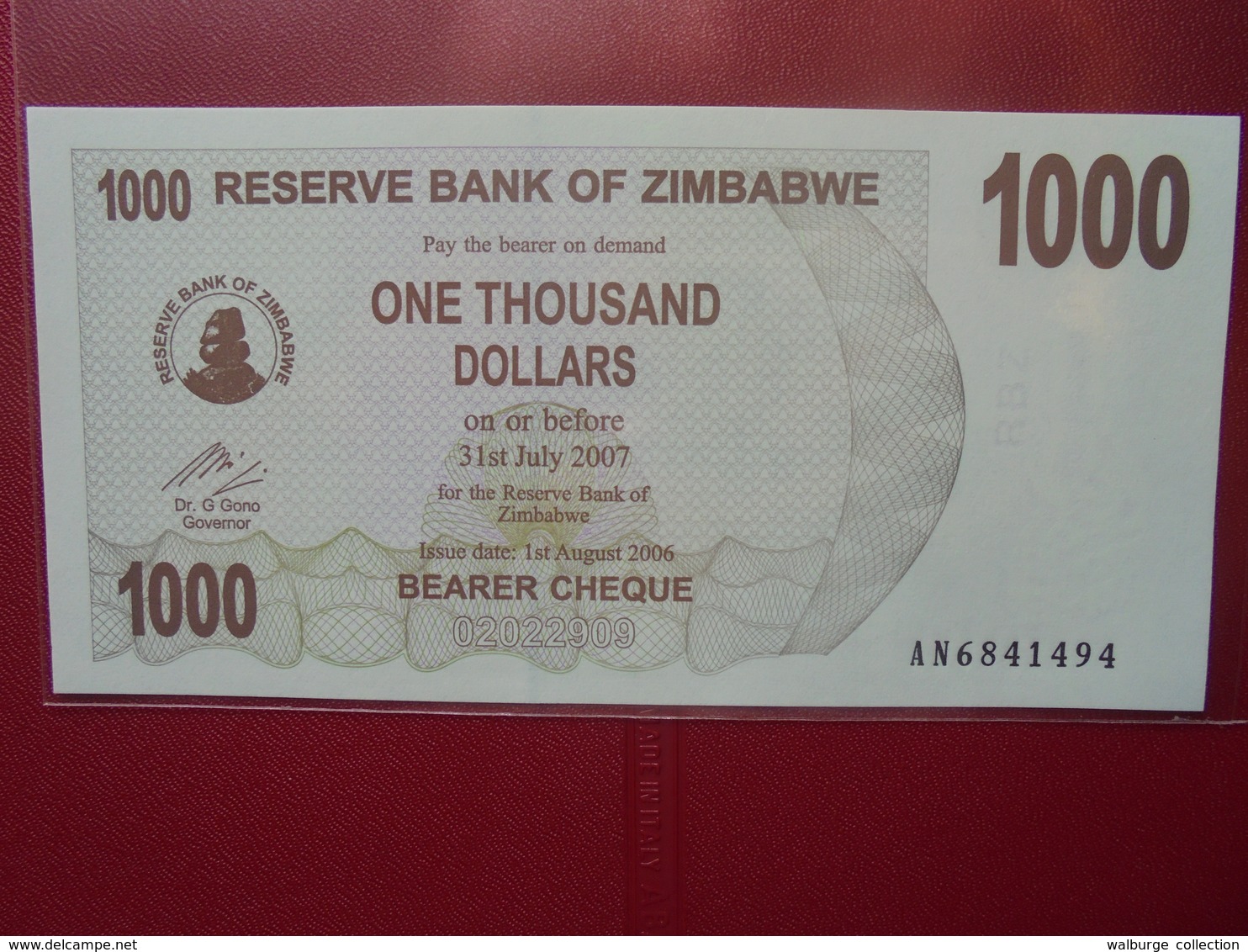 ZIMBABWE 1000 $ 2007 (BEARER CHEQUE) PEU CIRCULER/NEUF - Zimbabwe