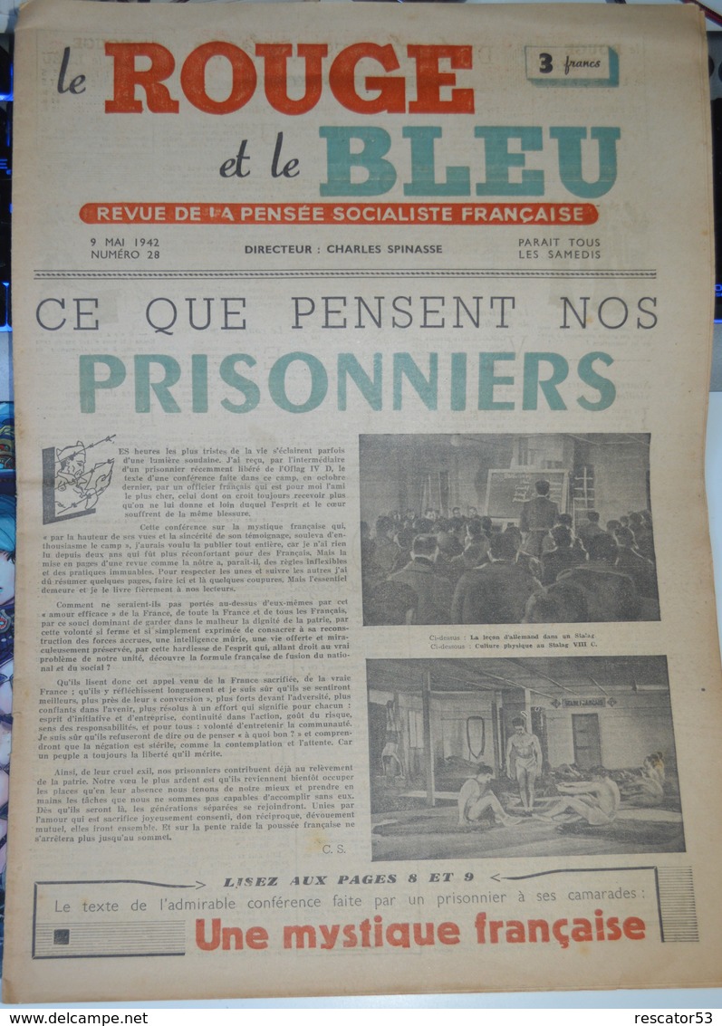 Très Rare Revue Le Rouge Et Le Bleu La Pensée Socialiste Française Mai 1942 Ce Que Pensent Nos Prisonniers - 1939-45